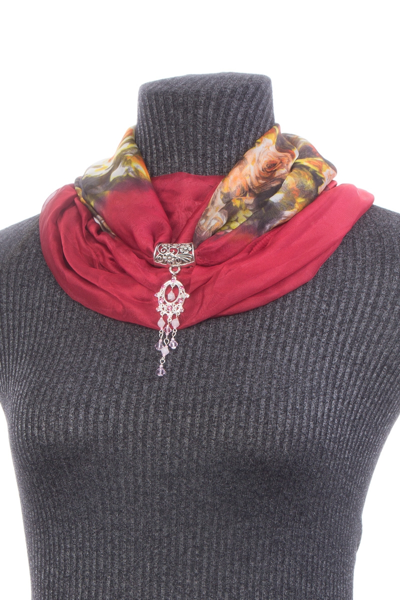 Элегантный бордовый двусторонний шарф - кулон