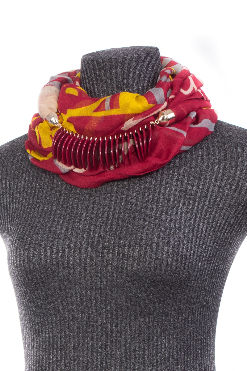 Широкий шарф - кулон в бордово-горчичных тонах