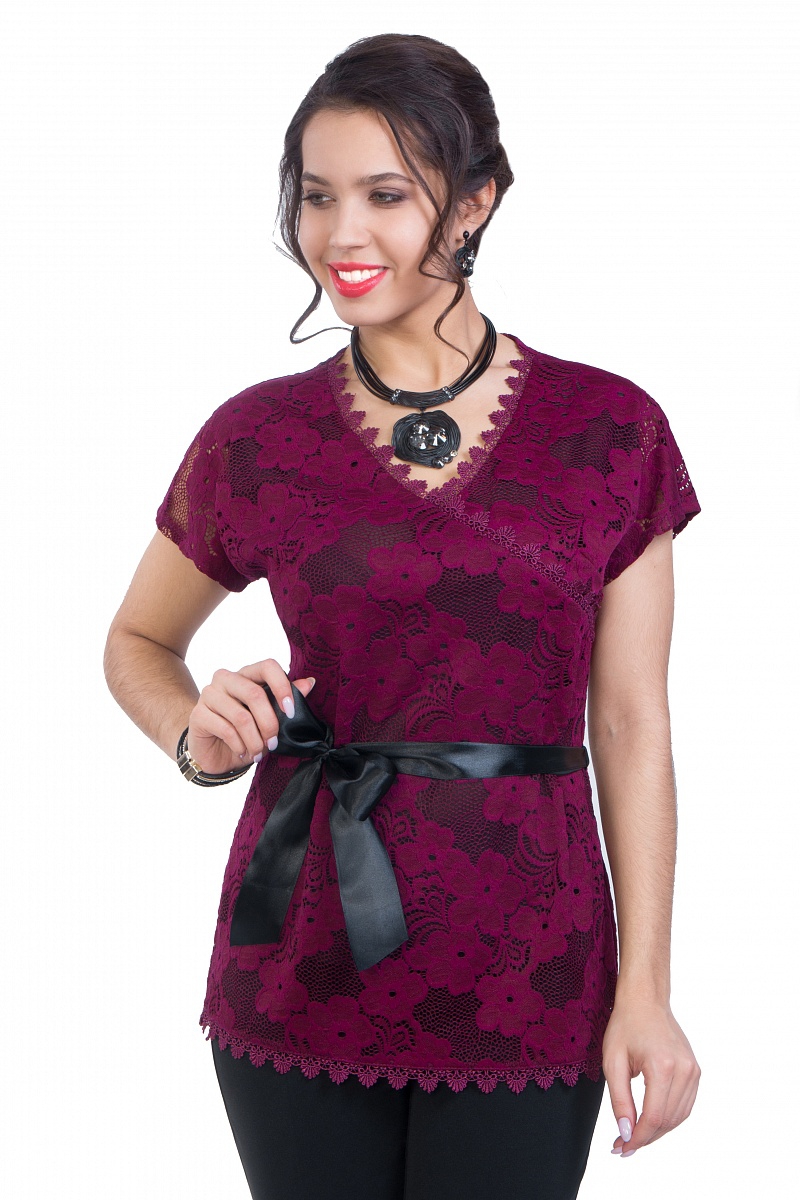 Женская кружевная блузка бордового цвета