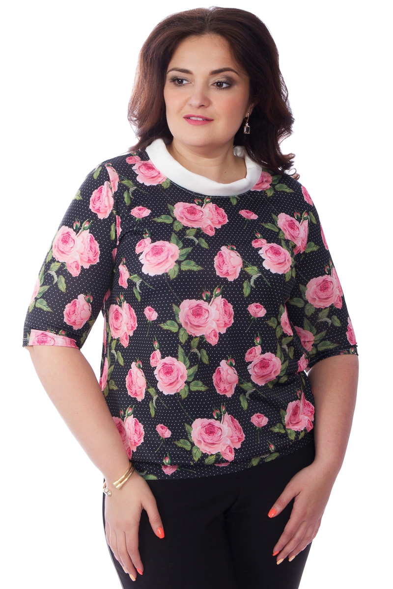 Трикотажная женская блуза с розами