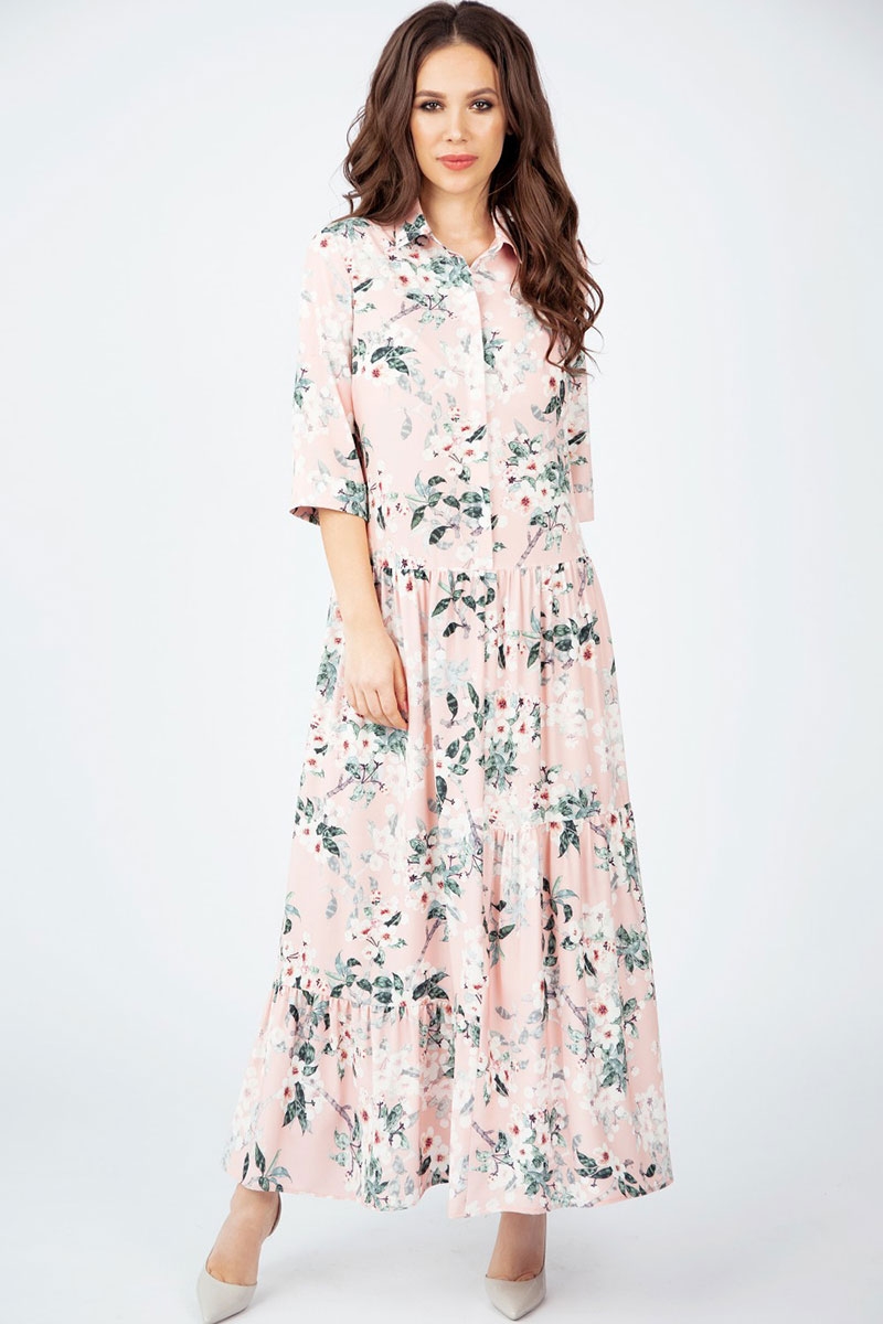 Длинное платье с цветочным рисунком ткани
