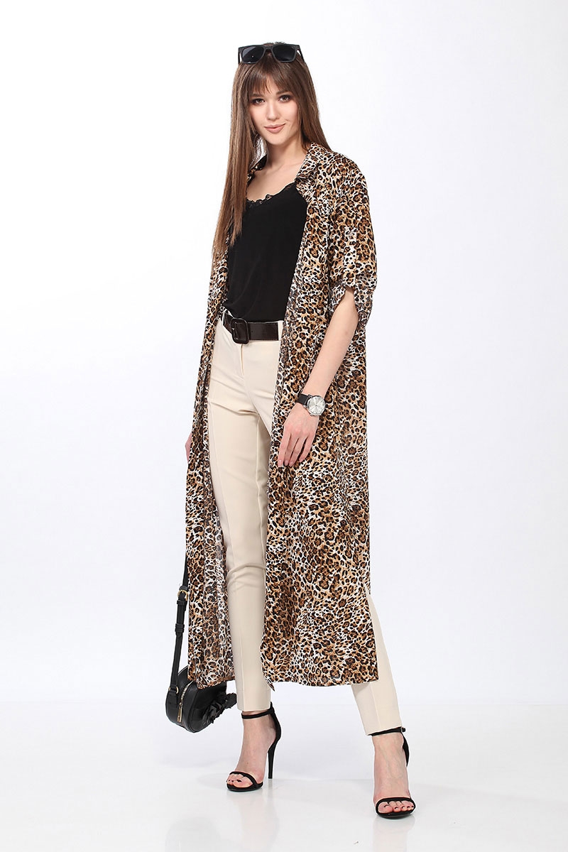 Брючный комплект с леопардовой длинной рубашкой