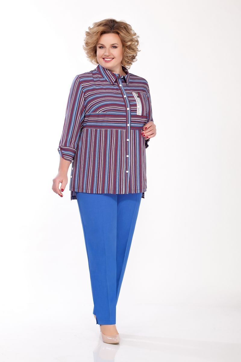 Комплект из полосатой блузы и однотонных брюк