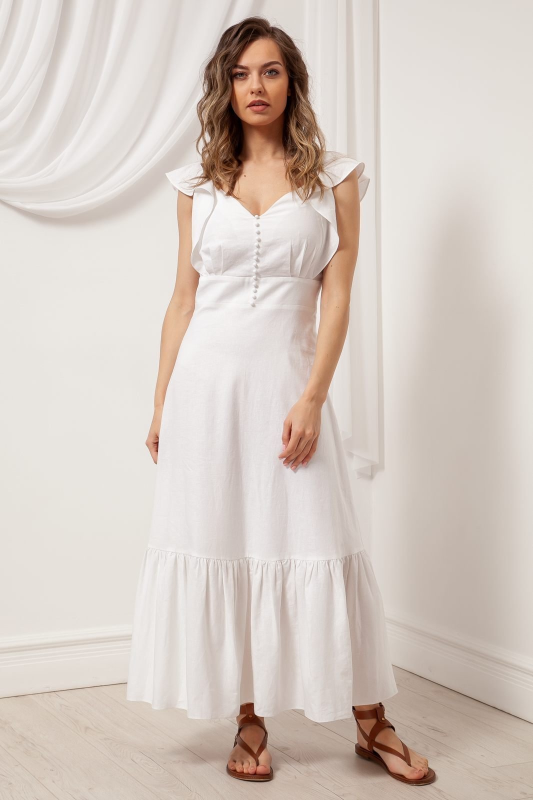 Элегантное романтическое платье из льна и вискозы