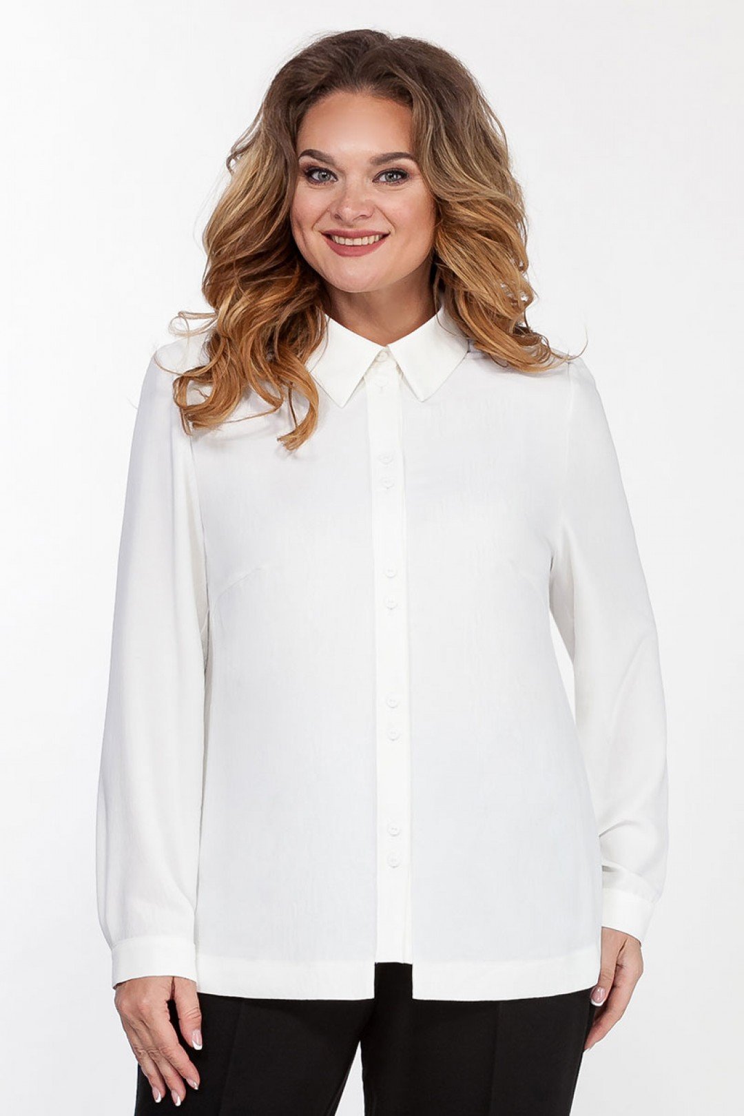 Белая креп-шифоновая блузка с длинным рукавом
