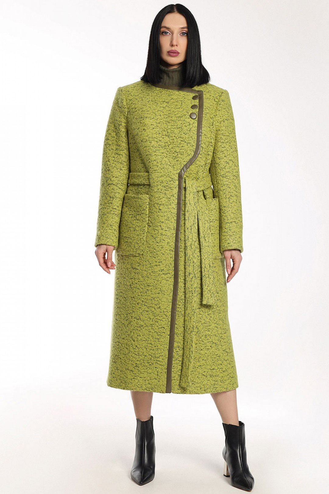 Женское пальто из шерсти с отделкой из экокожи
