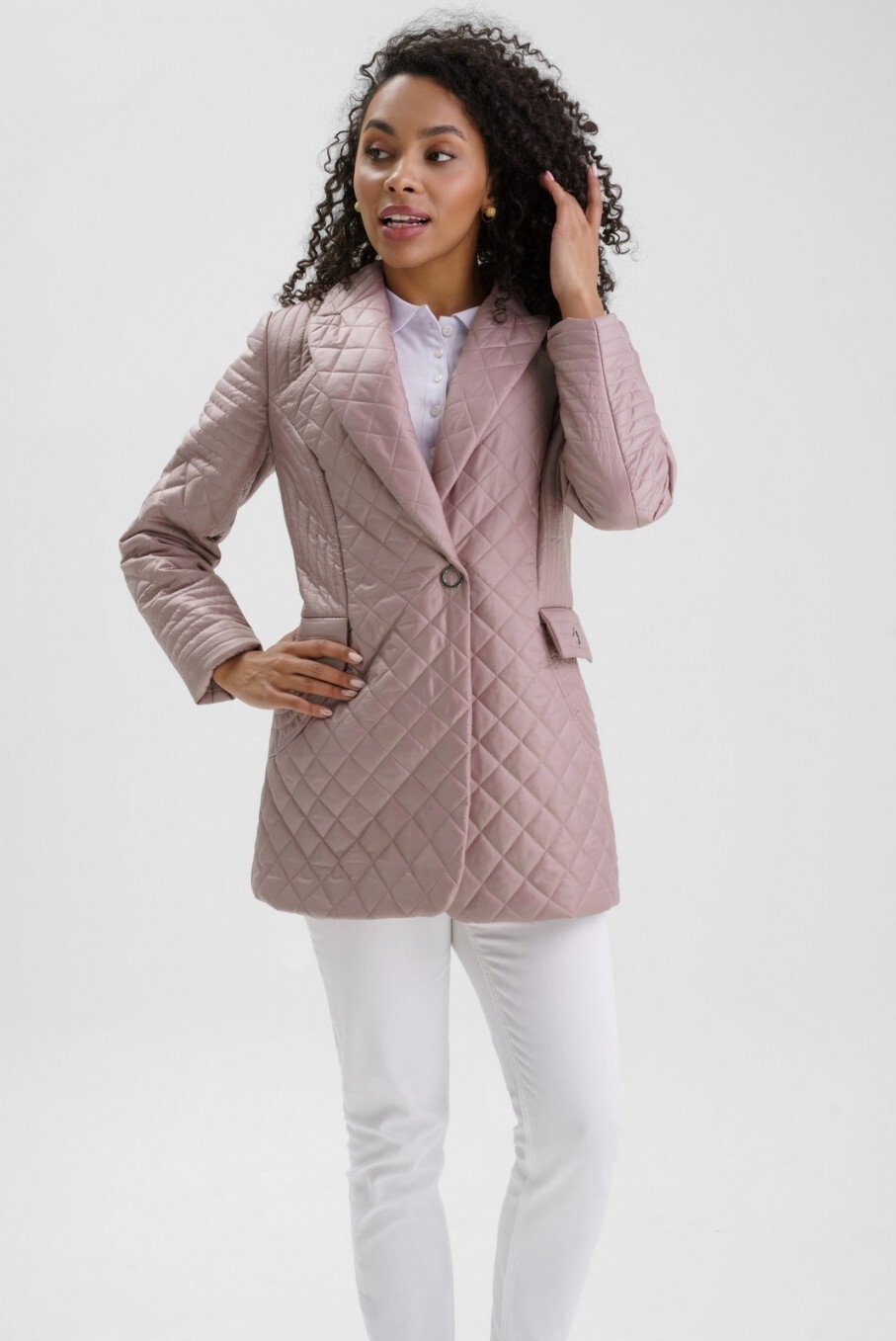 Женская стёганая куртка-пиджак из плащевой ткани